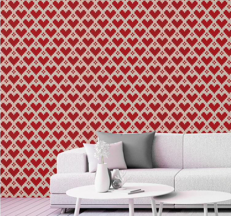 Hearts fabric design living area wallpaper - TenStickers
