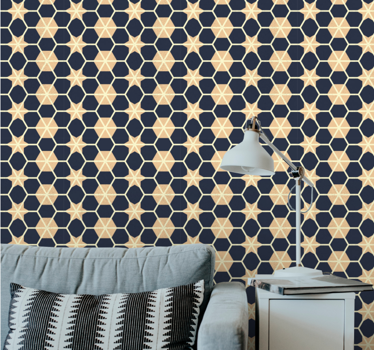 Hexagonal star pattern living area wallpaper - TenStickers