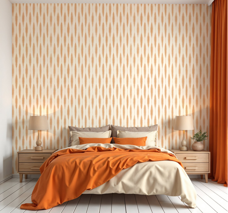 "Ikat Kasuri" orange geometric wallpaper - TenStickers