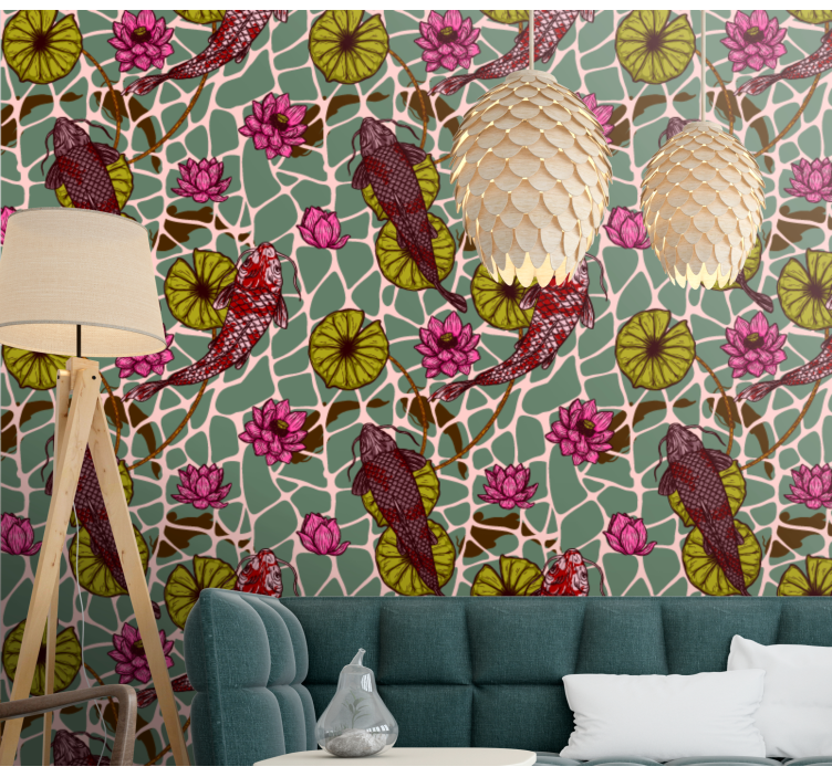 Koi Pond Motif fishes wallpaper - TenStickers