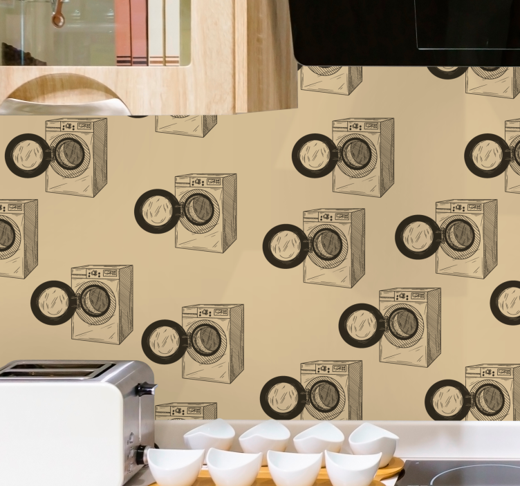 Laundry washing machine sketch wallpaper - TenStickers