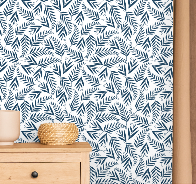 Grey botanical motif leaves wallpaper - TenStickers