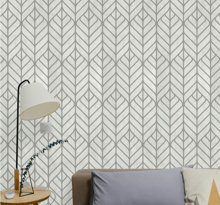 Leafy geometric design living area wallpaper - TenStickers