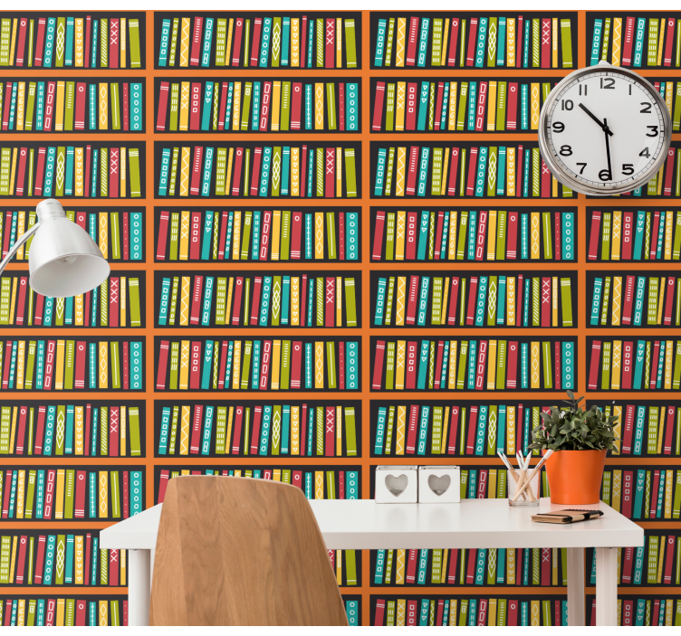 Library Bookshelf lettering wallpaper - TenStickers