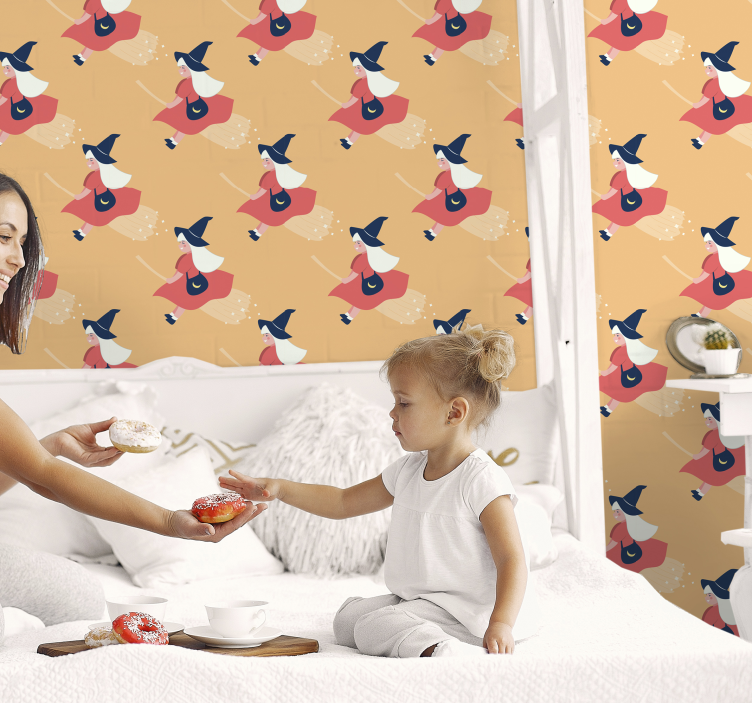 Magical Witch Figures cute halloween wallpaper - TenStickers