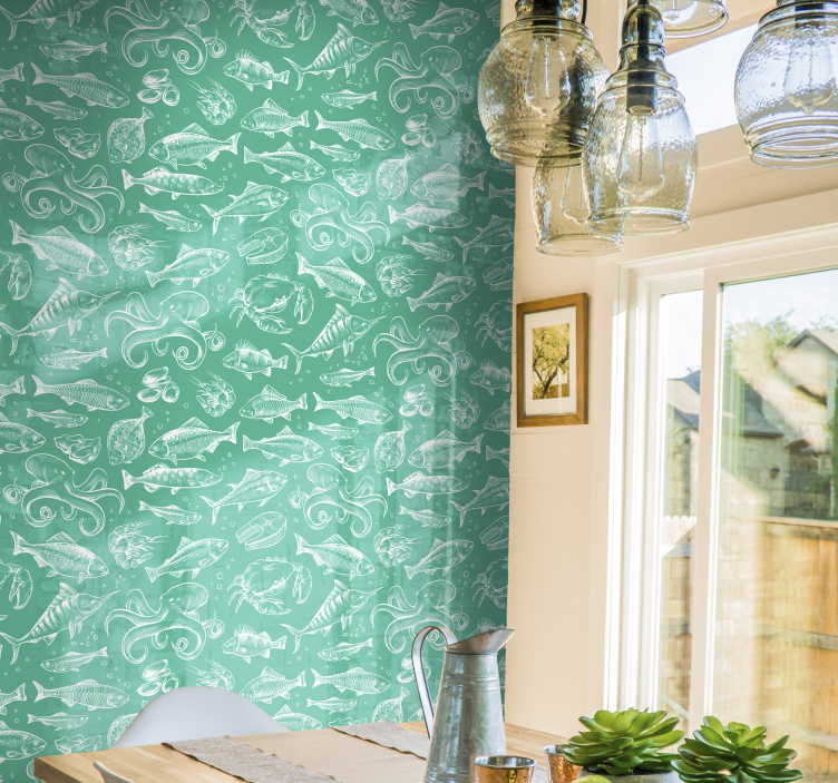 Marine Life Patterns fishes wallpaper - TenStickers