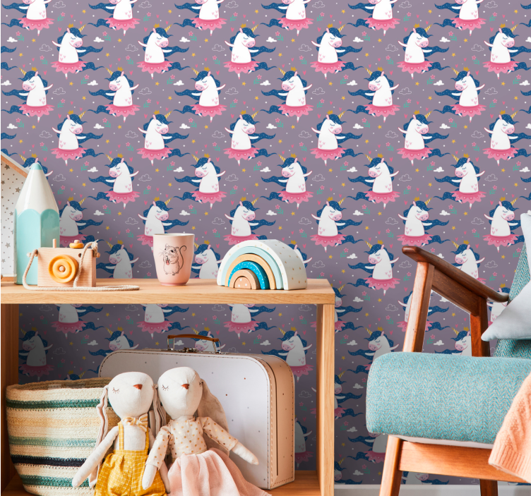 Mythical Unicorns nursery room wallpaper - TenStickers