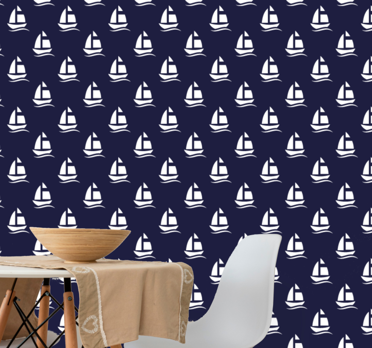 Navy blue nautical pattern wallpaper - TenStickers