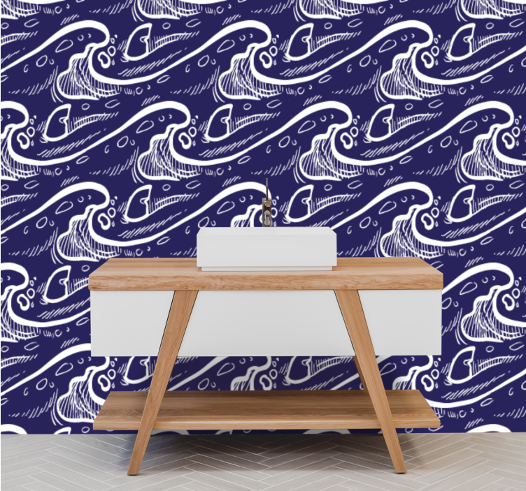 Oceanic Wave Pattern fishes wallpaper - TenStickers