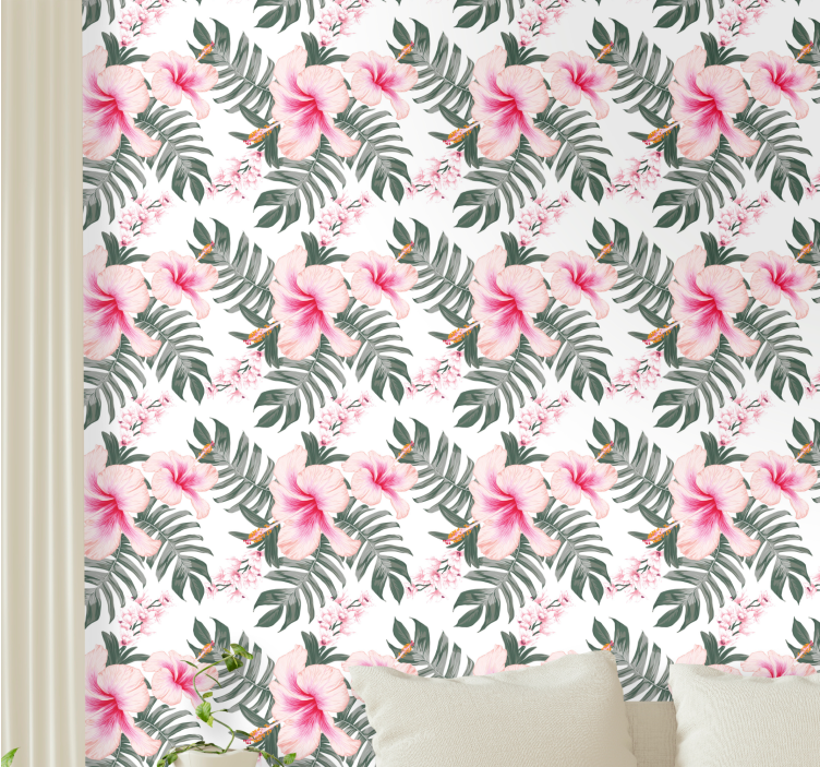 Orchid rose pattern flowery wallpaper - TenStickers