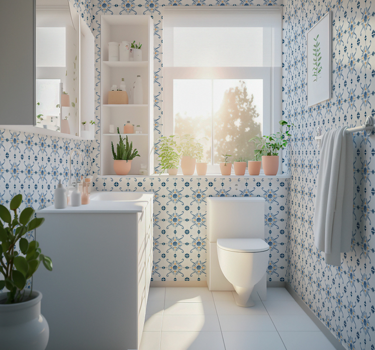 Ornamental Squares tile effect wallpaper - TenStickers