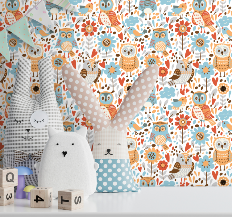 Owls Floral Pattern nursery room wallpaper - TenStickers
