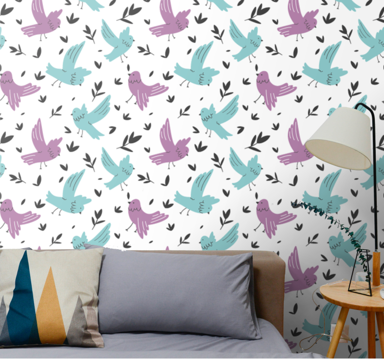 Pastel Bird Pattern animals wallpaper - TenStickers