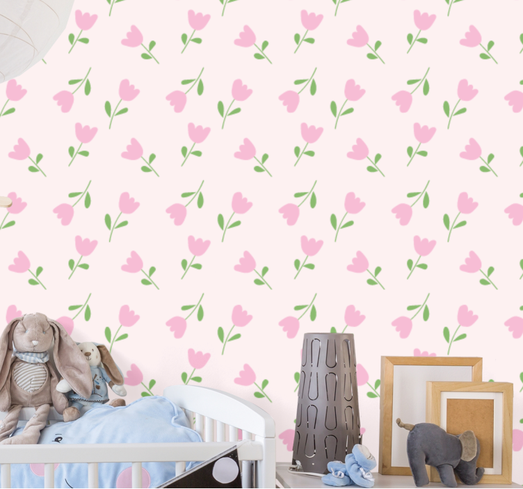 Pink floral design flowers wallpaper - TenStickers