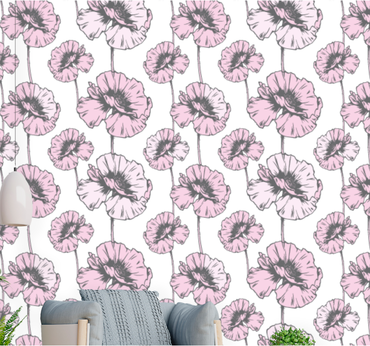 Pink simple pattern flowers wallpaper - TenStickers