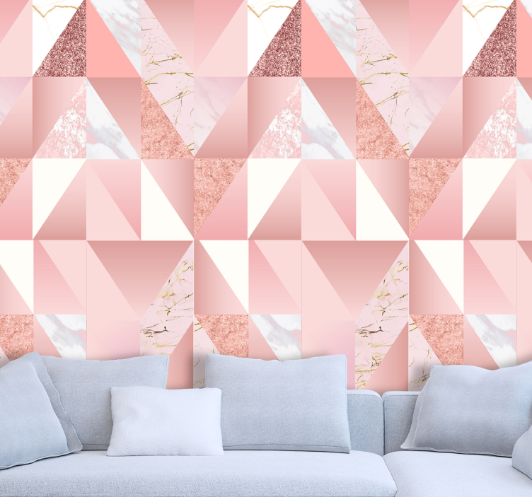 Pink Geometric Pattern marble effect wallpaper - TenStickers