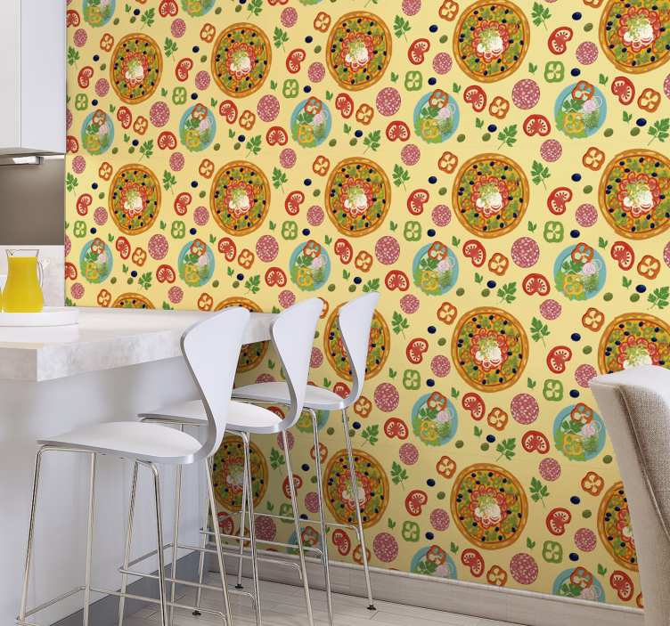 Pizza Pattern Kitchen Wallpaper - TenStickers