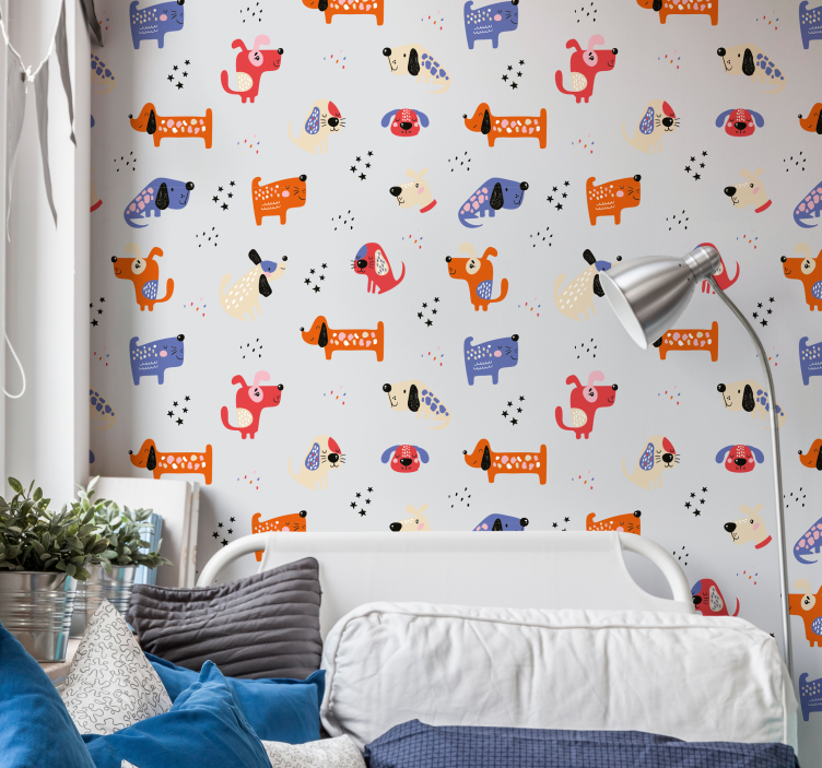 Playful Canine Motif cute dog wallpaper - TenStickers