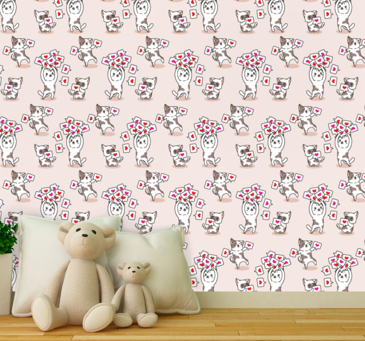 Playful Cat Pattern cats wallpaper - TenStickers