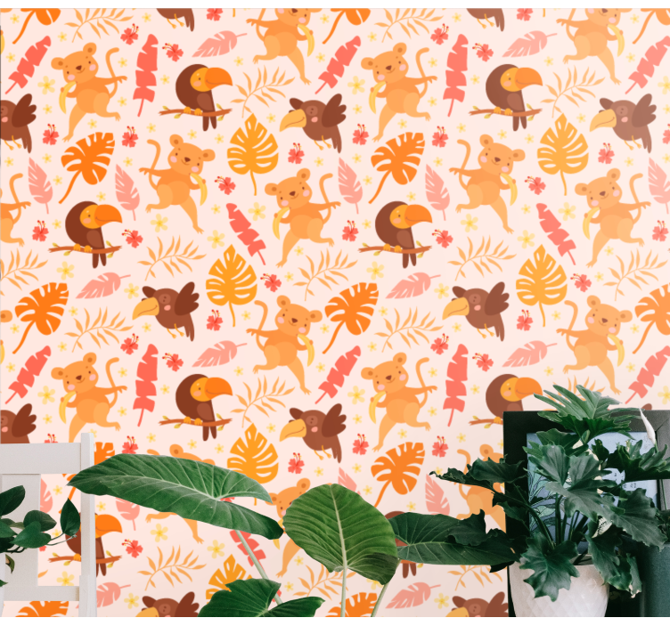 Playful Jungle Fauna cats wallpaper - TenStickers