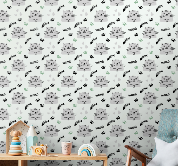 Playful Kitten Patterns cats wallpaper - TenStickers