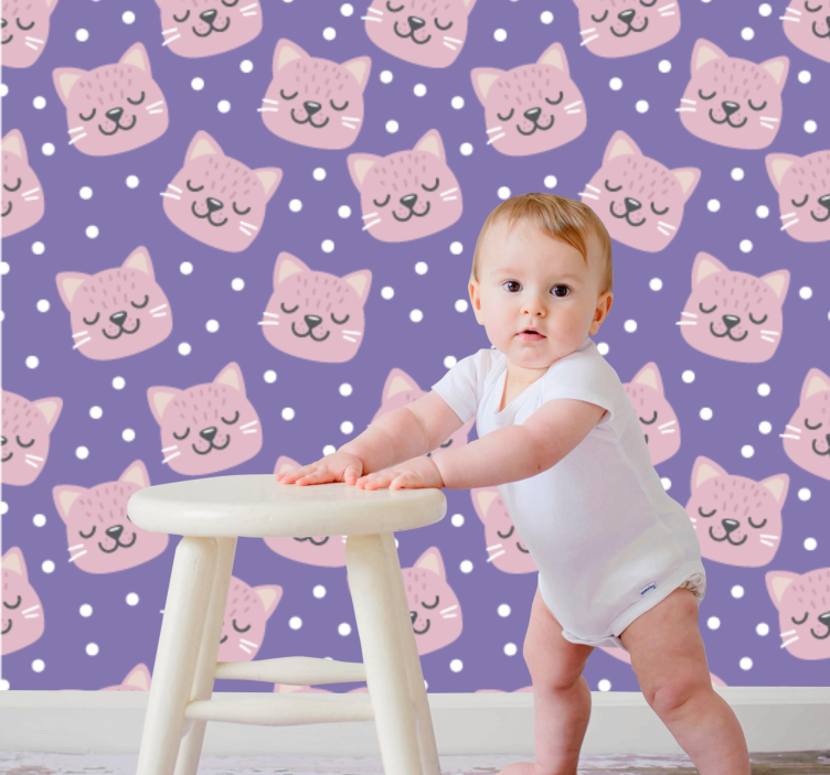 Polka Cat Pattern nursery room wallpaper - TenStickers