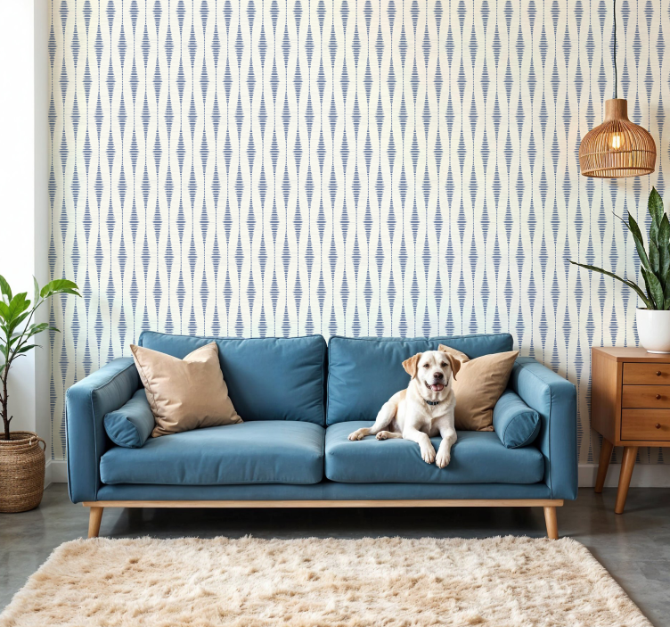 "Rabaul Ikat" blue and beige geometric wallpaper - TenStickers