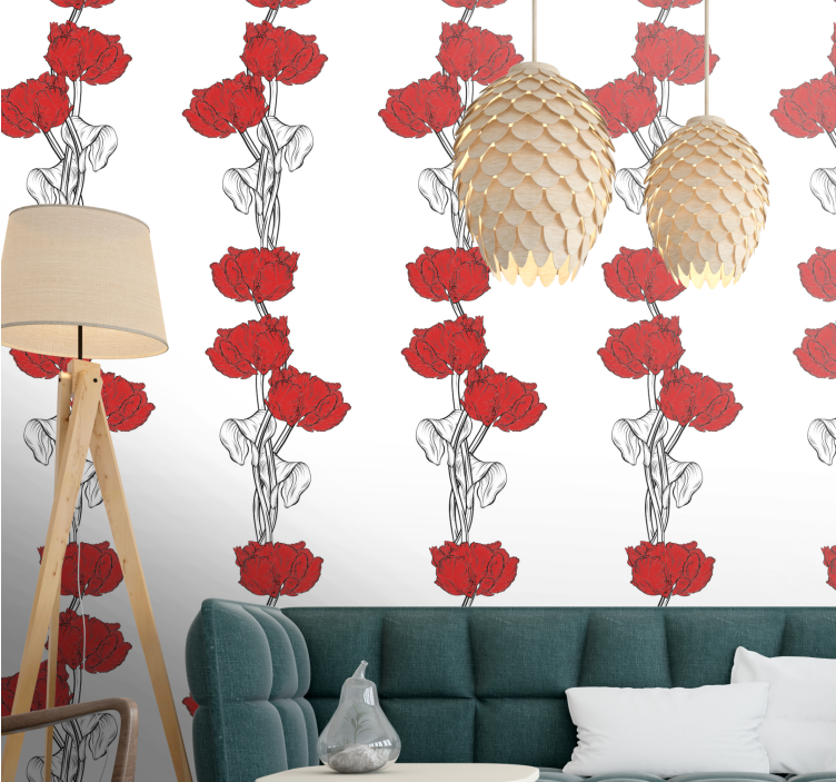 Red Floral Strips flowers wallpaper - TenStickers