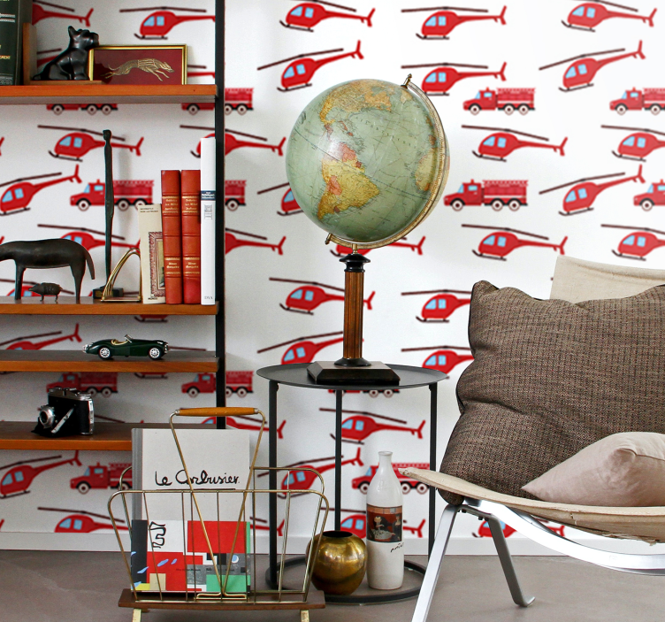 Red helicopter fun wallpaper childrens room - TenStickers