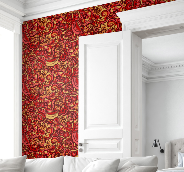 Red ornate pattern floral wallpaper - TenStickers