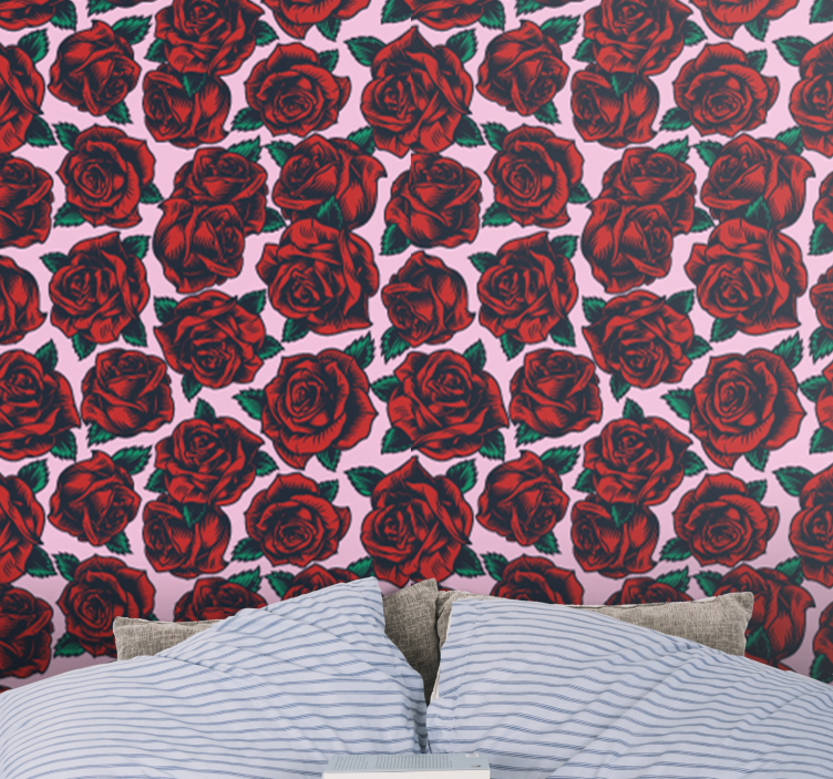 Red Rose Pattern flowers wallpaper - TenStickers
