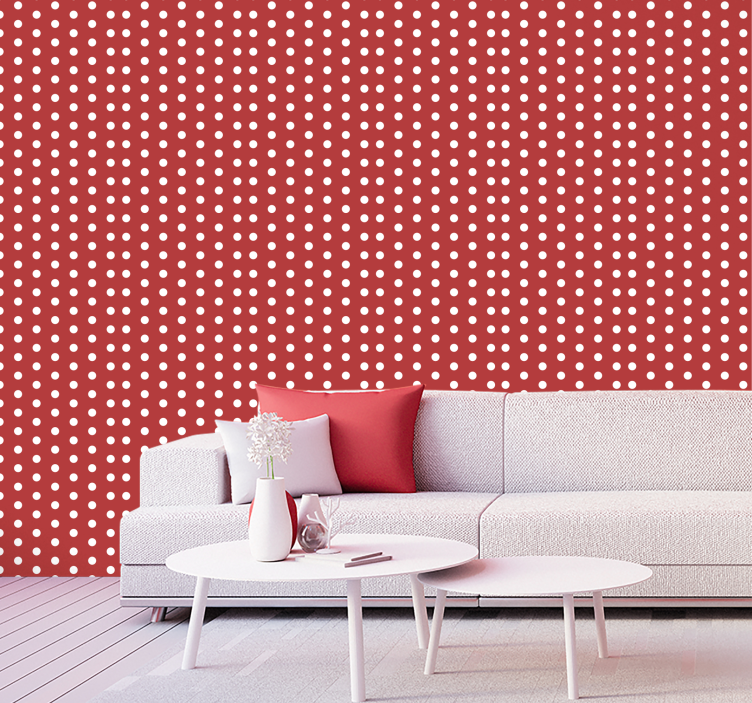 Red wallpaper with white polka dots - TenStickers