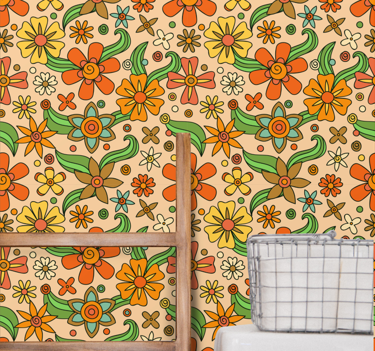 Retro Floral Pattern flowers wallpaper - TenStickers