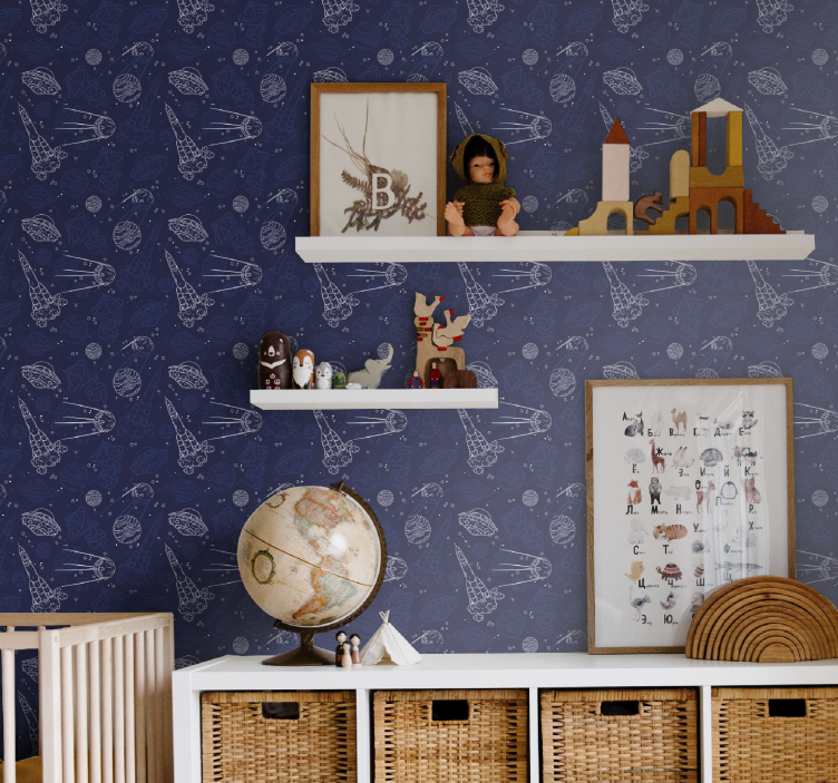 Rocket Space Adventure nursery room wallpaper - TenStickers