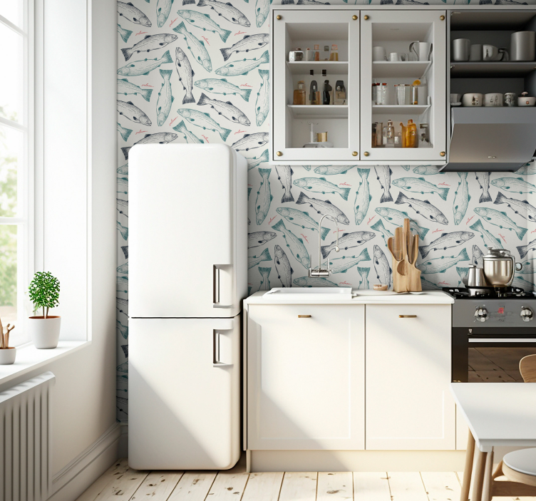 Salmon Motif fishes wallpaper - TenStickers