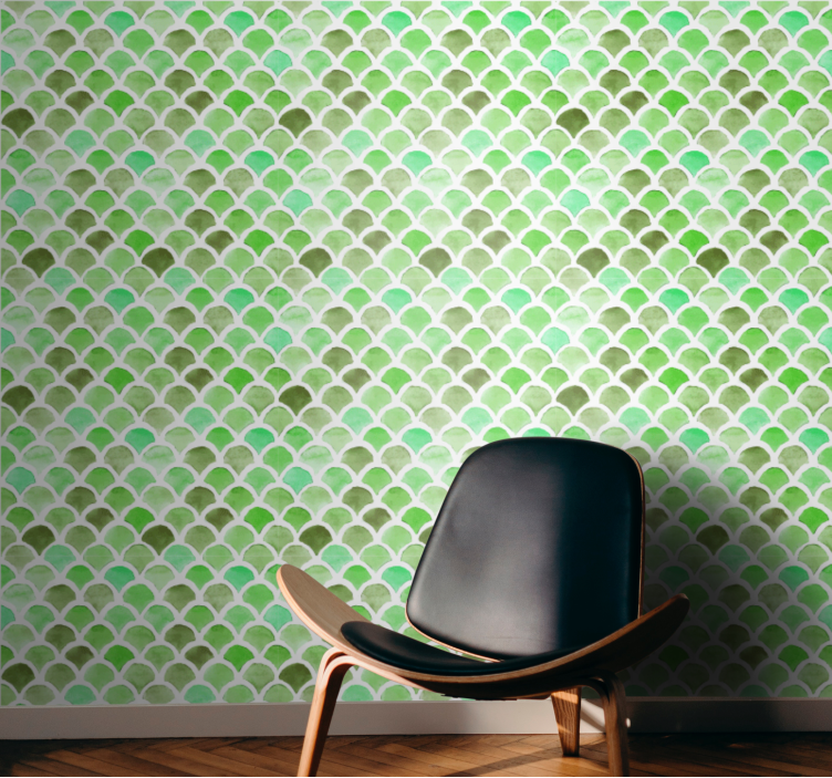 Scalloped green pattern textured wallpaper - TenStickers