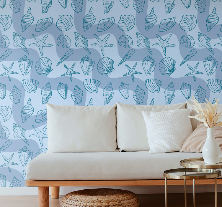 Sea Shells Pattern fishes wallpaper - TenStickers