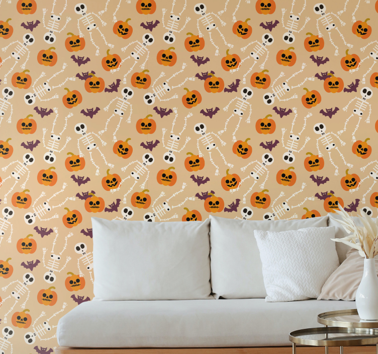 skeletons and pumpkins  Halloween Wallpaper - TenStickers