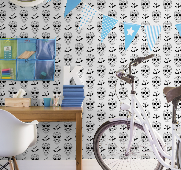 Skull and Bats cute halloween wallpaper - TenStickers