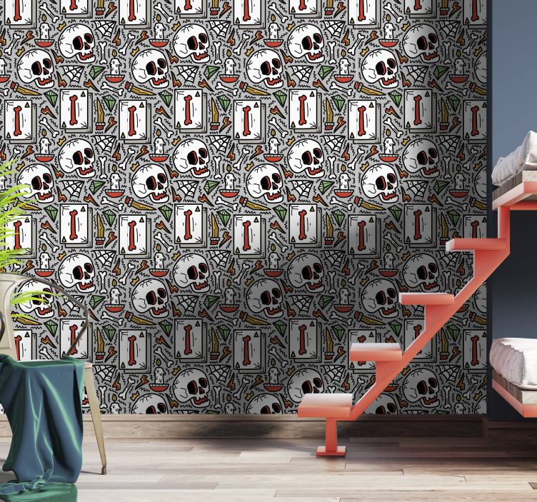 Skull Graffiti wallpaper teenage bedroom - TenStickers