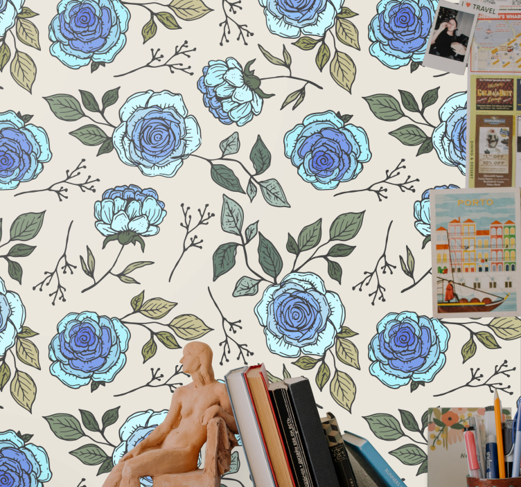 Soft Blue Blooms flowers wallpaper - TenStickers