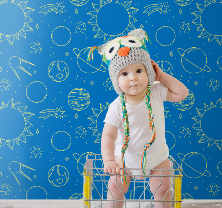 Space-Themed Background nursery room wallpaper - TenStickers