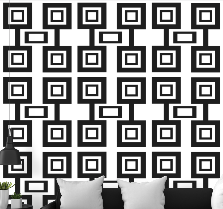 Black and white square arrengment wallpaper geometric - TenStickers