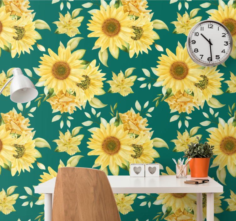 Sunflower Bloom Pattern flowers wallpaper - TenStickers