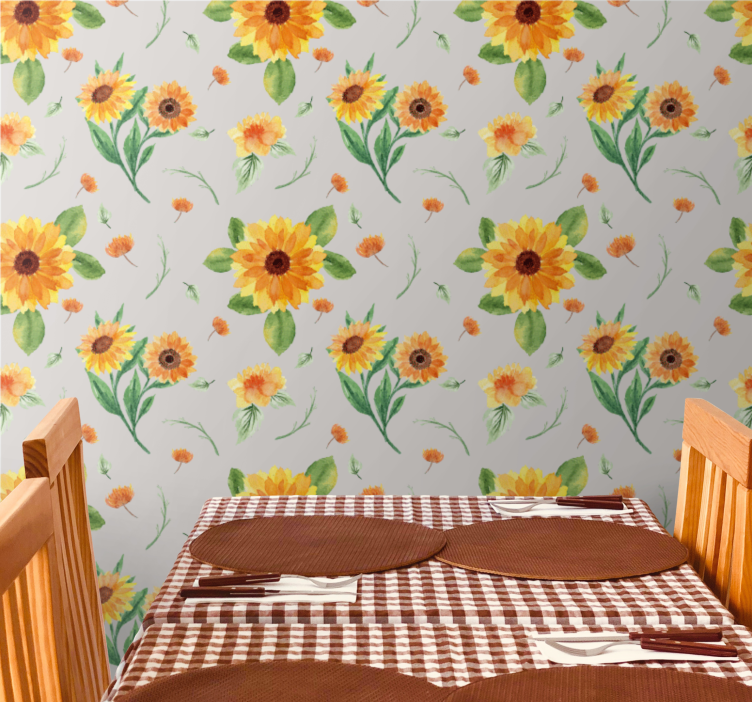 Sunflower grey pattern flowers wallpaper - TenStickers