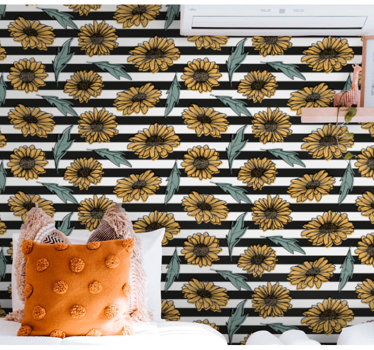 Sunflower Stripes floral wallpaper - TenStickers