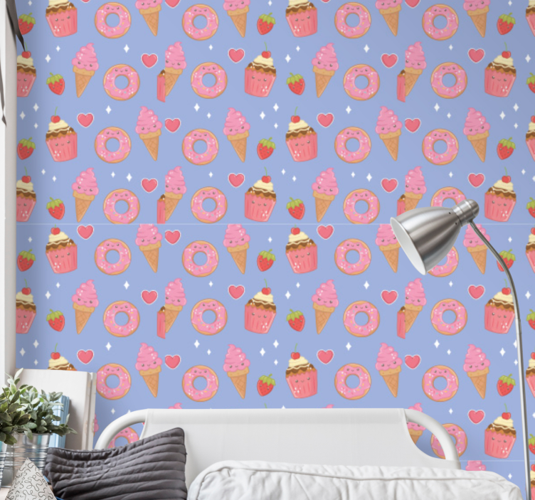 Sweet Dessert Pattern nursery room wallpaper - TenStickers