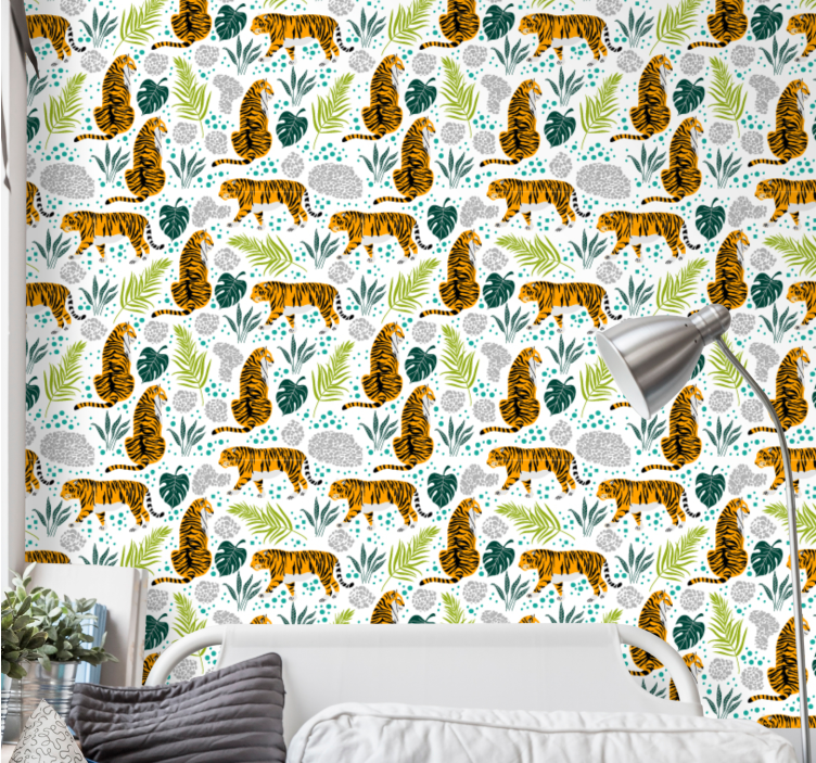 Tigers and Foliage animals wallpaper - TenStickers