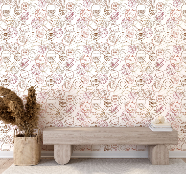 Vintage stamps city wallpaper - TenStickers