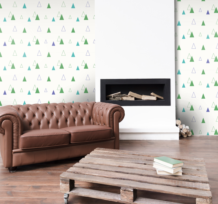 Green patterned design triangles wallpaper - TenStickers